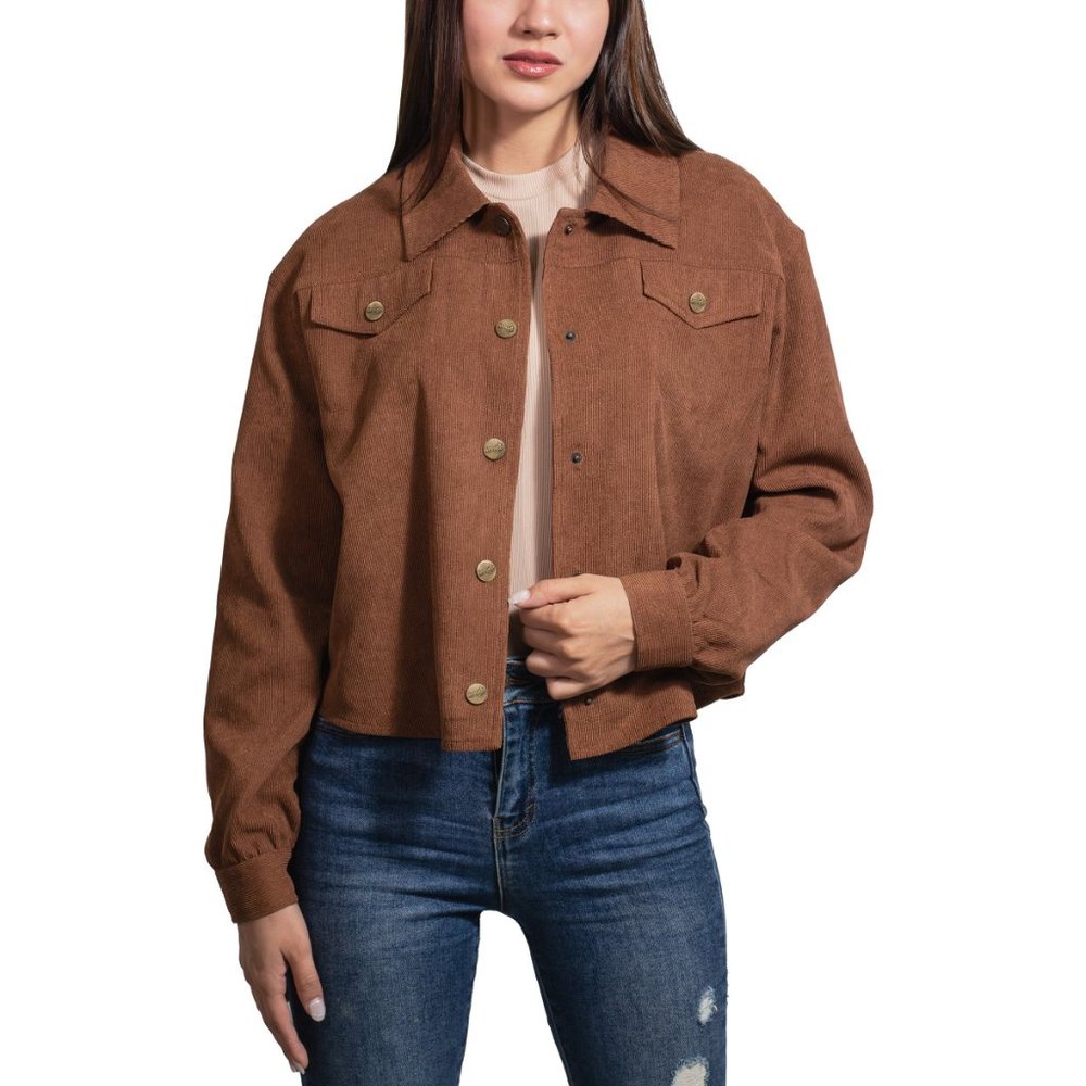 NWT Wrangler Women's Corduroy Cropped Shirt Jacket Brown Size M $80 4D023
